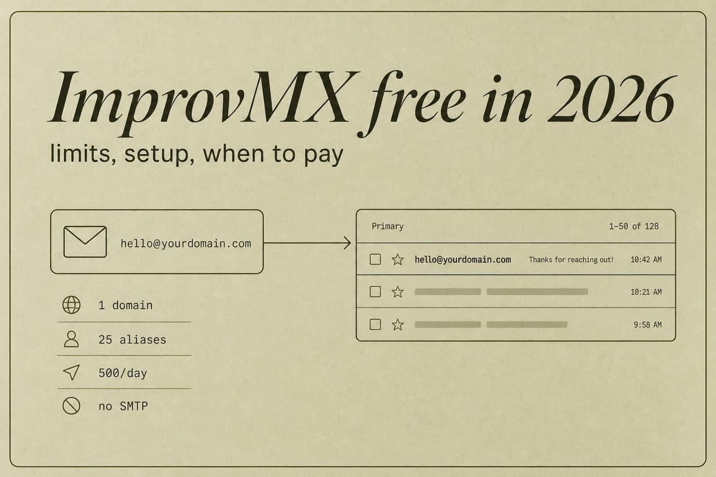 ImprovMX Free Plan in 2026: Limits, Setup, and When to Pay